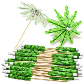 80X Зеленые зубочистки кокосовой пальмы Бумажные зонтики Зубочистки Палочки для коктейлей ручной работы для коктейльных украшений