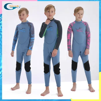 Детский слитный купальник 2 мм, длинный, мужской, женский, мягкий гидрокостюм, солнцезащитный крем, брюки с длинными рукавами, теплый костюм для серфинга, дайвинг