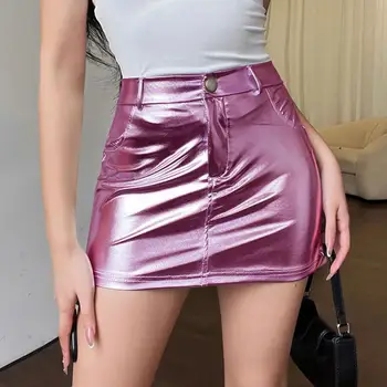 Женская юбка с высокой талией Мини-юбка из искусственной кожи с высокой талией и застежкой-молнией Slim Fit Club Party Skirt с для женщин