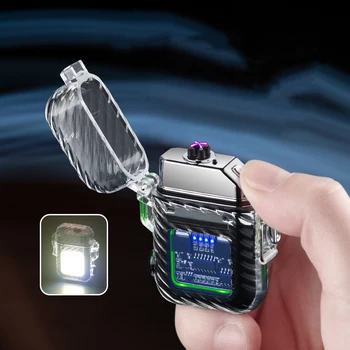 Водонепроницаемая электрическая зажигалка Прозрачная зажигалка, Ветрозащитная плазменная зажигалка, USB-аккумулятор, Подарок для кемпинга на открытом воздухе, Двойной ARC