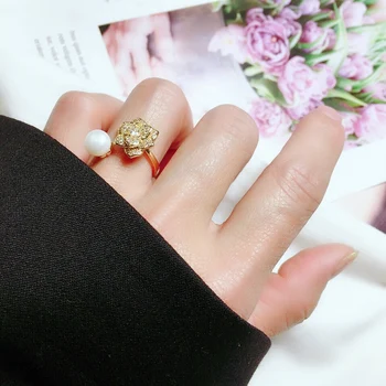 Кольцо из натурального жемчуга 18-каратное позолоченное роскошное женское кольцо из полного циркона с кольцом с камелией 2023 Модные женские аксессуары