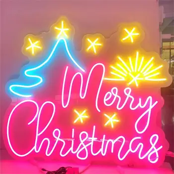 Счастливого Рождества Фейерверк Неоновая светодиодная вывеска Подарки для вечеринки Праздник Ночной свет Знак Спальня Гостиная Настенный декор Рождественское украшение