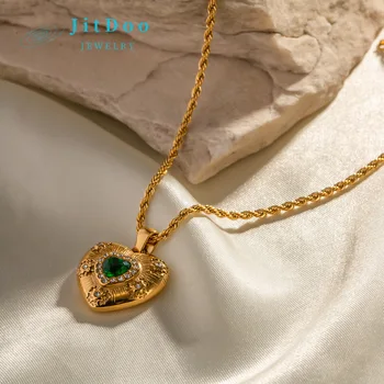 JitDoo Изумруд Циркон Форма Сердца 18K Позолоченное Кулон Ожерелье Для Женщин Винтаж Шикарные Ювелирные Изделия Подарок Свадебная Вечеринка Заявление