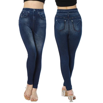 сексуальная девушка вязаные искусственные джинсы с высокой талией джинсовые женские леггинсы Femme Pantalon Бесшовные леггинсы женские принт джеггинсы хлопок