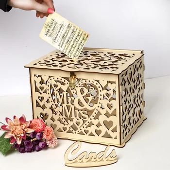 Деревянный свадебный ящик для регистрации с замком Свадебная карта для подписи гостя Drop Box DIY Mr Mrs. Wood Box Свадебная помолвка Принадлежности для вечеринки