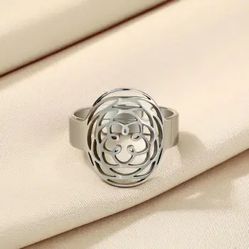 Cxwind Простое кольцо с лазерной гравировкой Кольцо Роза Венеры - Нержавеющая сталь Нержавеющая сталь Модный подарок на день рождения для подруг