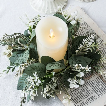 искусственная рождественская свеча гирлянда кольцо имитирует зеленые растения свечи венки салфетки кольца обеденный стол рождественская вечеринка декоры