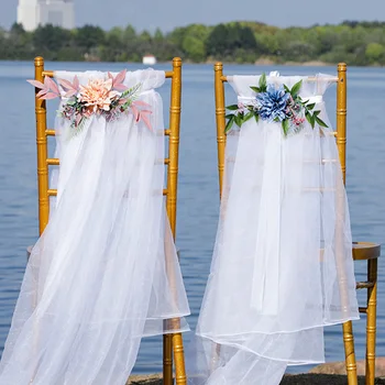 Свадебный стул Цветочное украшение Искусственная цветочная композиция для свадебного стула Спинка Искусственные цветы Украшения для ландшафтного дизайна