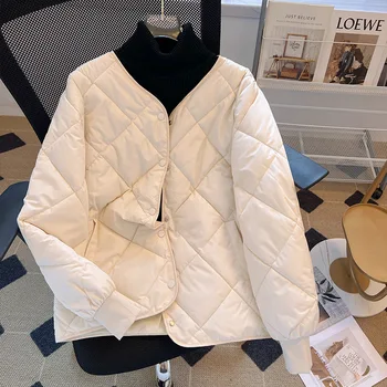 Короткая пуховая хлопчатобумажная куртка 2023 новый женский дизайн с ромбовидным узором кокон легкая и тонкая хлопковая куртка зимняя одежда маленькая