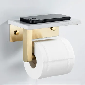  Золотой держатель для бумаги с полкой Белый мрамор Нержавеющая сталь Кухня Ванная комната Туалет Вешалка для бумажных полотенец Черный Slive Вешалка для салфеток Хранение
