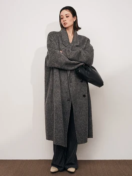 MPAM Двустороннее кашемировое пальто с длинными волосами для женщин 2023 года Новое длинное корейское свободное и роскошное серое пальто 2023