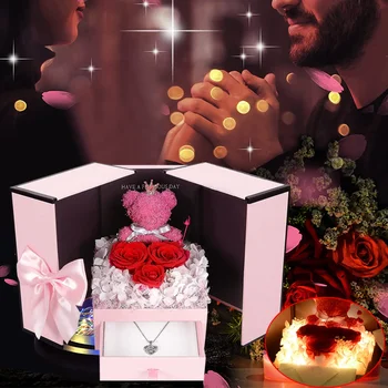 Подарок на День святого Валентина Светодиодная Вечная Роза Медведь Ящик Коробка Искусственная Роза Подарочная Коробка На День Святого Валентина Свадебный Подарок Дропшиппинг