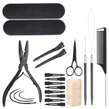  Набор инструментов для наращивания волос Швейное удлинение Плоскогубцы для волос из нержавеющей стали Полиэстеровая петля для вытягивания нити Укладка волос Удлинение утка