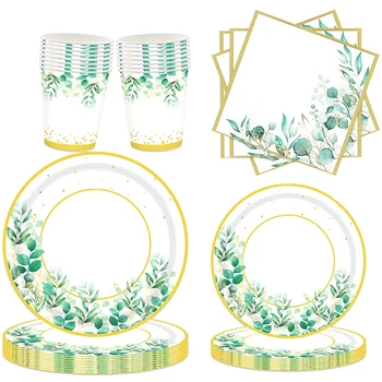 Набор зеленых бумажных тарелок на 24 человека, как показано на рисунке Набор украшений для товаров для дня рождения, свадьбы