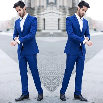 Новейшее пальто Брюки Дизайн Свадебные костюмы Королевский синий мужчина Деловая куртка Узкий жених Смокинг 2 шт. Slim Fit Terno Masculino Костюм