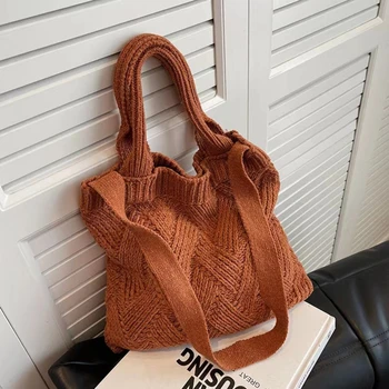 Вязание Большая сумка Женская сумка через плечо Мода Hollow Out Tote Женская плетеная сумочка для покупателей Женская сумочка через плечо