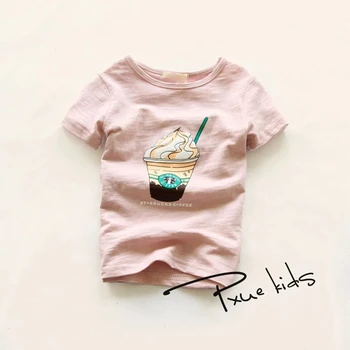 2-6T летняя мода мультфильм хлопок мальчики девочки дети футболка с коротким рукавом мороженое