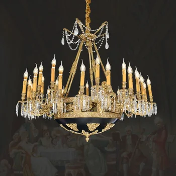 Французский антикварный медный подвесной светильник середины века Отель Вилла Холл Гостиная Хрустальная лампа Европейская латунная люстра