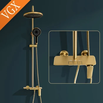 VGX Gold Shower System Набор смесителей для душа в ванной комнате 3-ходовой смеситель для тропического душа Кран с набором ручного душа Черный Серый Хром