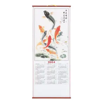 Китайский календарь Год Дракона Стена Свиток Календарь Зодиак Год Дракона Катушка Декоративный настенный календарь для