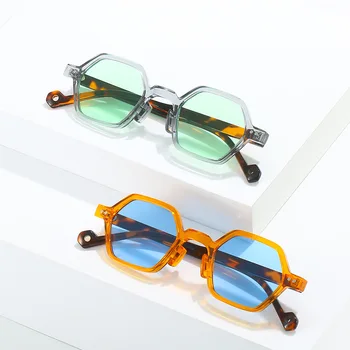 YOOSKE Маленькие многоугольные солнцезащитные очки Женская мода Винтажные квадратные геометрические солнцезащитные очки Мужчины На открытом воздухе UV400 Очки Очки