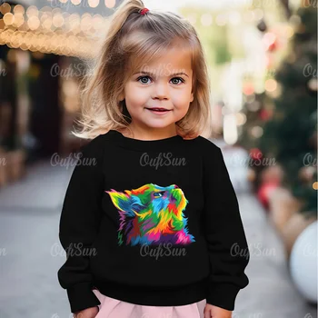 Детские футболки с длинным рукавом Абстрактная футболка с принтом кошки Симпатичная повседневная футболка с о-образным вырезом Осенняя свободная детская одежда Новая