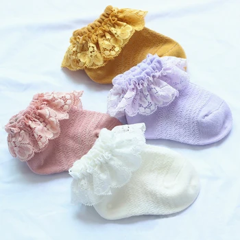 Новорожденные Детские носки Девочки Хлопковое кружево Носки для девочек Маленькая принцессаМалыши Девочки Сетчатые носки Весна 0-24 месяца