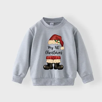 Весенняя и осенняя детская полая буква рождественский шаблон горячее тиснение полиэстер цельный пуловер с длинными рукавами