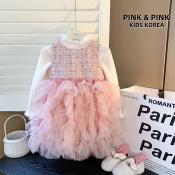 Детская одежда 2023 зима новая девушка корейская версия модная розовая плюшевая детская пушистая марля принцесса торт жилет
