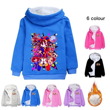 Удивительная цифровая цирковая одежда для товаров Детская одежда Pomni Jax Одежда для девочек Куртки на молнии для мальчиков Утолщенные бархатные теплые зимние пальто