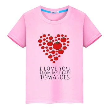 Я ЛЮБЛЮ ТЕБЯ ИЗ ГОЛОВЫ ПОМИДОРЫ Футболка Летняя футболка с мультяшной графической печатью для мальчиков/девочек Дети Милая футболка Kawaii