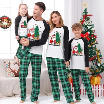 Новая рождественская пижама Семейный набор Взрослый ребенок Детская собака Рождество Санта Семья Подходящие наряды Рождественская семья Пижама Одежда