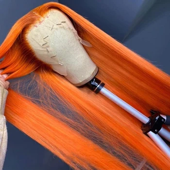 Бесклеевой оранжевый прямой 26-дюймовый длинный мягкий имбирный кружевной передний парик для черных женщин детские волосы предварительно выщипанные термостойкие ежедневные
