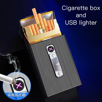 Новый USB-зажигалка с двойной дугой Водонепроницаемый портсигар 20 обычных сигарет коробка для хранения зажигания два в одном мужской подарок