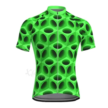 Новый летний геометрический квадратный велосипедный трикотаж XIMATT Полиэстер Зеленый Мужчины Велосипедная одежда Быстросохнущая дышащая прохладная