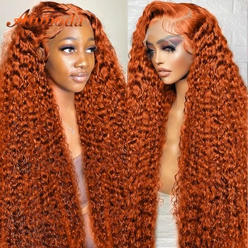 Оранжевый имбирный кружевной парик спереди Кудрявые парики из человеческих волос для женщин 34-дюймовый фронтальный парик с глубокой волной 13x4 13x6 HD Кружевной передний парик из человеческих волос