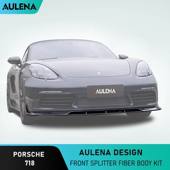 Aulena Сухой обвес из углеродного волокна Передний сплиттер Передняя нижняя губа Спойлер Передний бампер Губа сухой карбон для Porsche 718 Aero Kit