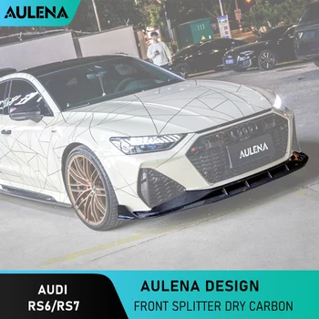 Aulena Design Сухой обвес из углеродного волокна Передний сплиттер Передняя нижняя губа Спойлер Передняя губа бампера Сухой карбон для Audi RS6 / RS7