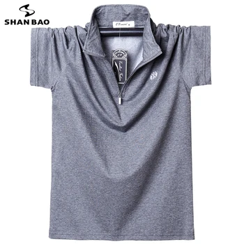 SHAN BAO Мужская рубашка-поло с воротником-стойкой на молнии Хлопок Легкая рубашка-поло с коротким рукавом 2022 Лето Бренд Вышивка Повседневная Свободная ПОЛО