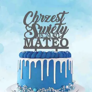 Персонализированный топпер для торта Польша Крестинная вечеринка Пользовательское имя Дата Польский Chrzest Swiety Topper Для детей Украшение вечеринки по случаю крещения