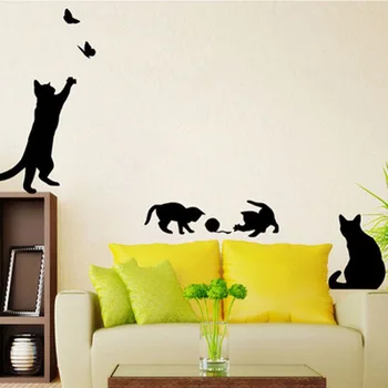 креативный черный непослушный котенок бабочки настенные наклейки для детских комнат спальня лестница домашний декор обои милые кошки искусство фреска