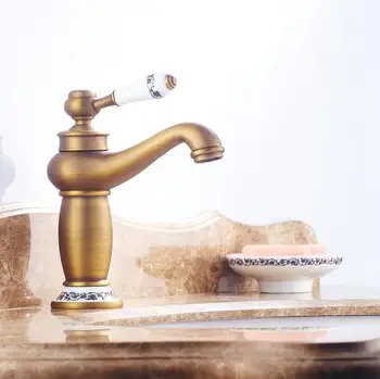 Классический лаконичный смеситель для ванной комнаты Античная бронзовая отделка Латунный смеситель для раковины для раковины Одноручные водопроводные краны