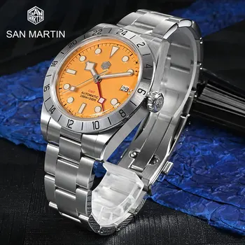 San Martin 39mm BB GMT Мужские дайверские часы NH34 Автоматические механические часы Сапфировое стекло Дата 100M Водонепроницаемые часы для мужчин BGW9
