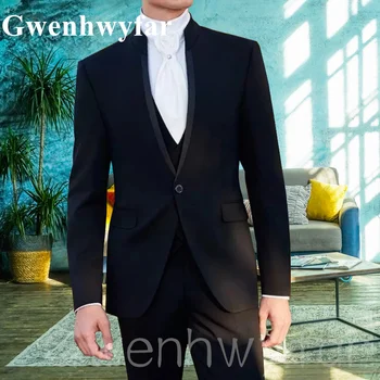Gwenhwyfar 2023 Новая осенняя мода Черный костюм Бизнес Мужской жених Облегающий смокинг 3 шт. (пиджак, жилет и брюки) Homme