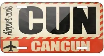 SmartCows Код аэропорта CUN Канкун Передний металлический алюминиевый номерной знак Тщеславный автомобильный тег Знак домашней двери 6 x 12 дюймов с 4 отверстиями