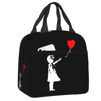Бэнкси Воздушный шар Девушка Печать Термоизолированная сумка для ланча Женщины Дети Портативный ланч-бокс для работы Школьные путешествия Пикник Еда Большие сумки