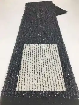 Высококачественная кружевная ткань ручной работы из бисера черная вышивка французское кружевное свадебное платье вышитая ткань акватюля XX47XK