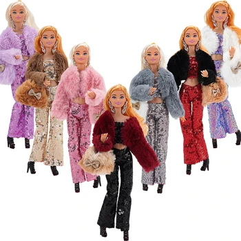 NK Новый блестящий набор одежды с пайетками для Барби Кукла Шуба Современная одежда Подходит для 1/6 BJD Аксессуары для куклы Игрушки для девочек JJ