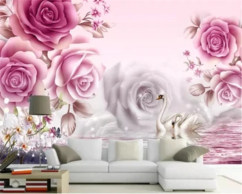 Пользовательские обои романтические розы лебединое озеро фон фрески украшение дома гостиная спальня декоративная картина 3d обои