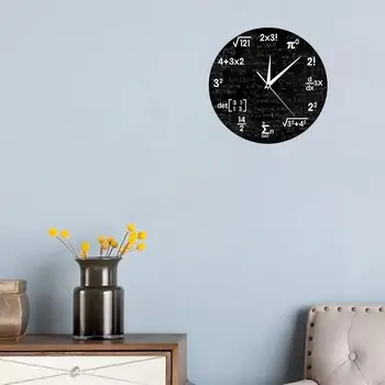 Подарок профессора колледжа Бесшумные нетикающие математические настенные часы Деревянный домашний декор для классной комнаты с выражениями Кварцевый номер механизма
